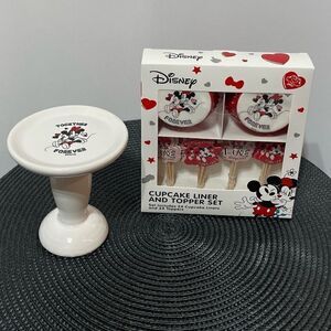 Disney Mickey & Minnie Cupcake Liners & Toppers set of 48 and Cupcake stand NWT